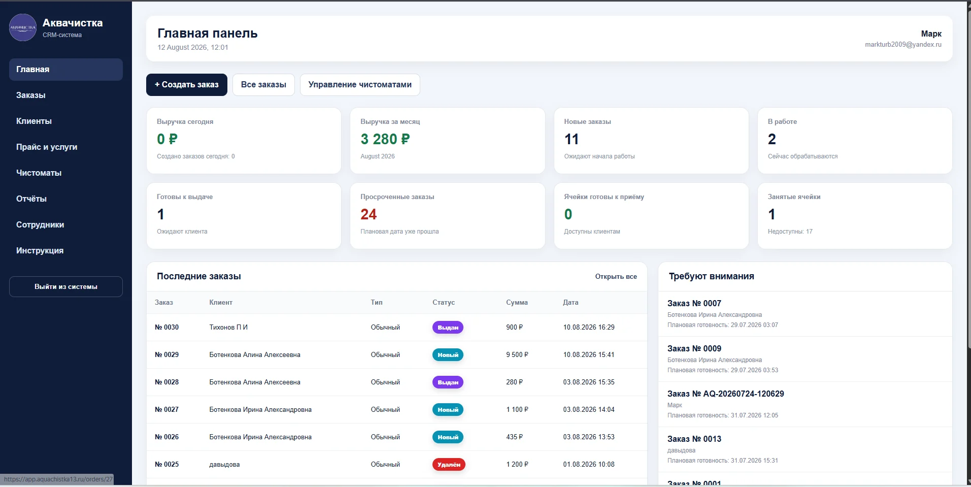 Аквачистка: CRM